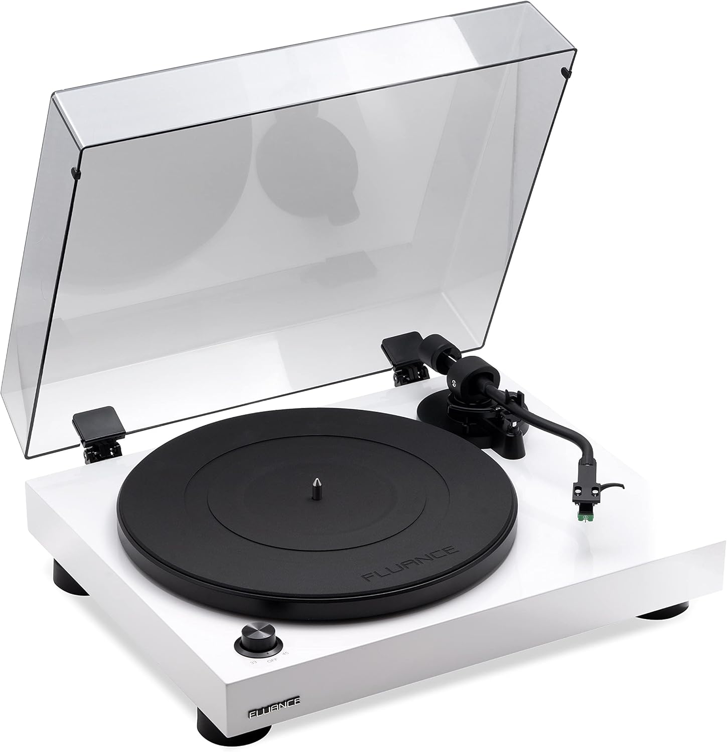 Fluance RT81 Turntable with AT95E Cartridge, Belt Drive, Built-in Preamp, Adjustable Counterweight - Piano White