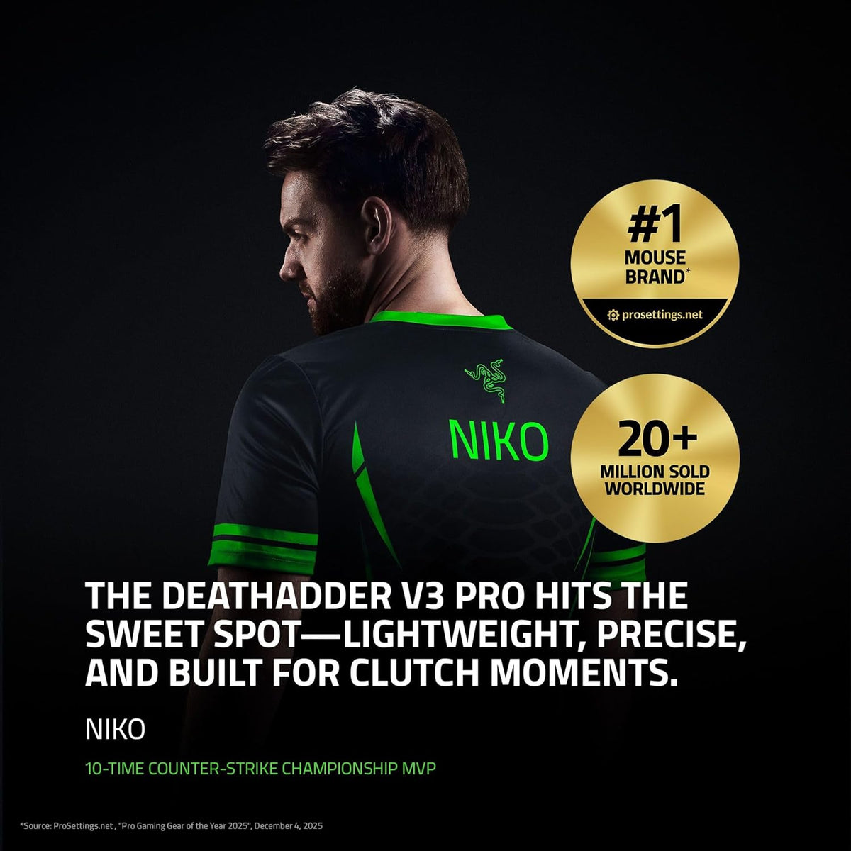 Razer DeathAdder V3 Pro Wireless Gaming Mouse: 64g Lightweight Ergonomic - 30K DPI Optical Sensor - Gen-3 Optical Switches - 8 Programmable Controls - Up to 90 Hr Battery - White