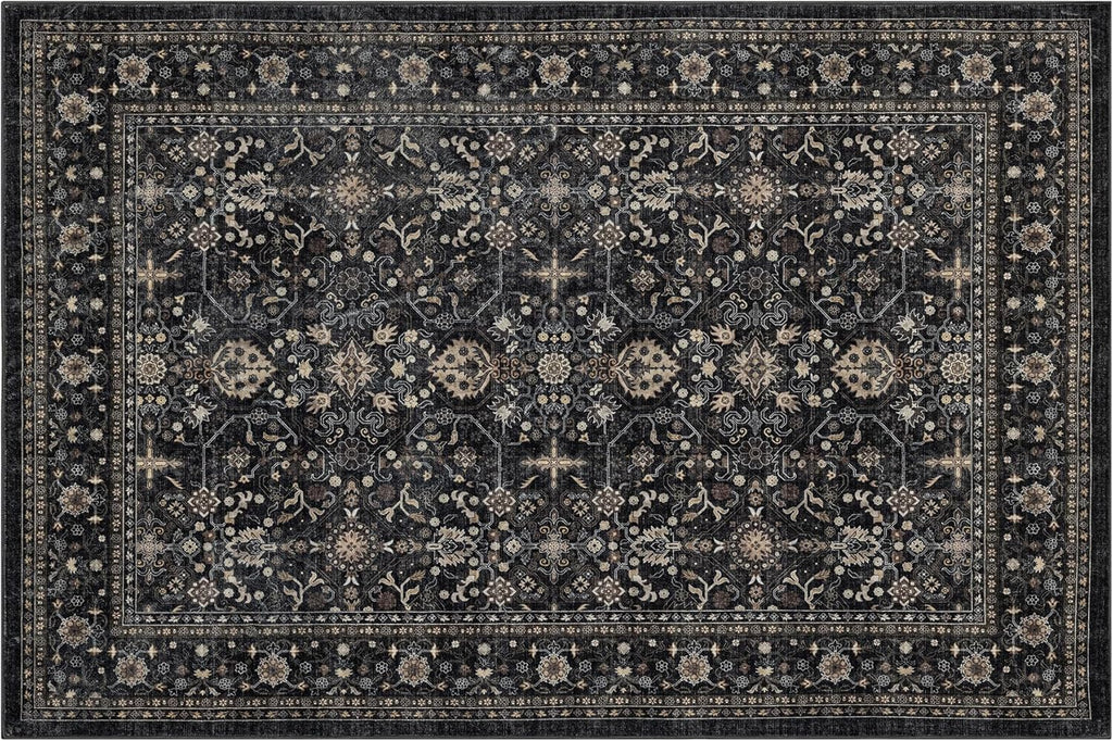 Ruaruarug Washable 10x14 Area Rug for Living Room, Bedroom, Ultra Soft Non Slip Stain & Fade Resistant, Pet & Kids Friendly, Suitable for High Traffic Areas Easy to Clean for Kitchen, Black Grey