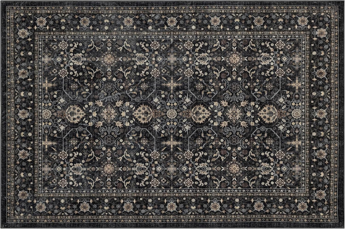 Ruaruarug Washable 10x14 Area Rug for Living Room, Bedroom, Ultra Soft Non Slip Stain & Fade Resistant, Pet & Kids Friendly, Suitable for High Traffic Areas Easy to Clean for Kitchen, Black Grey