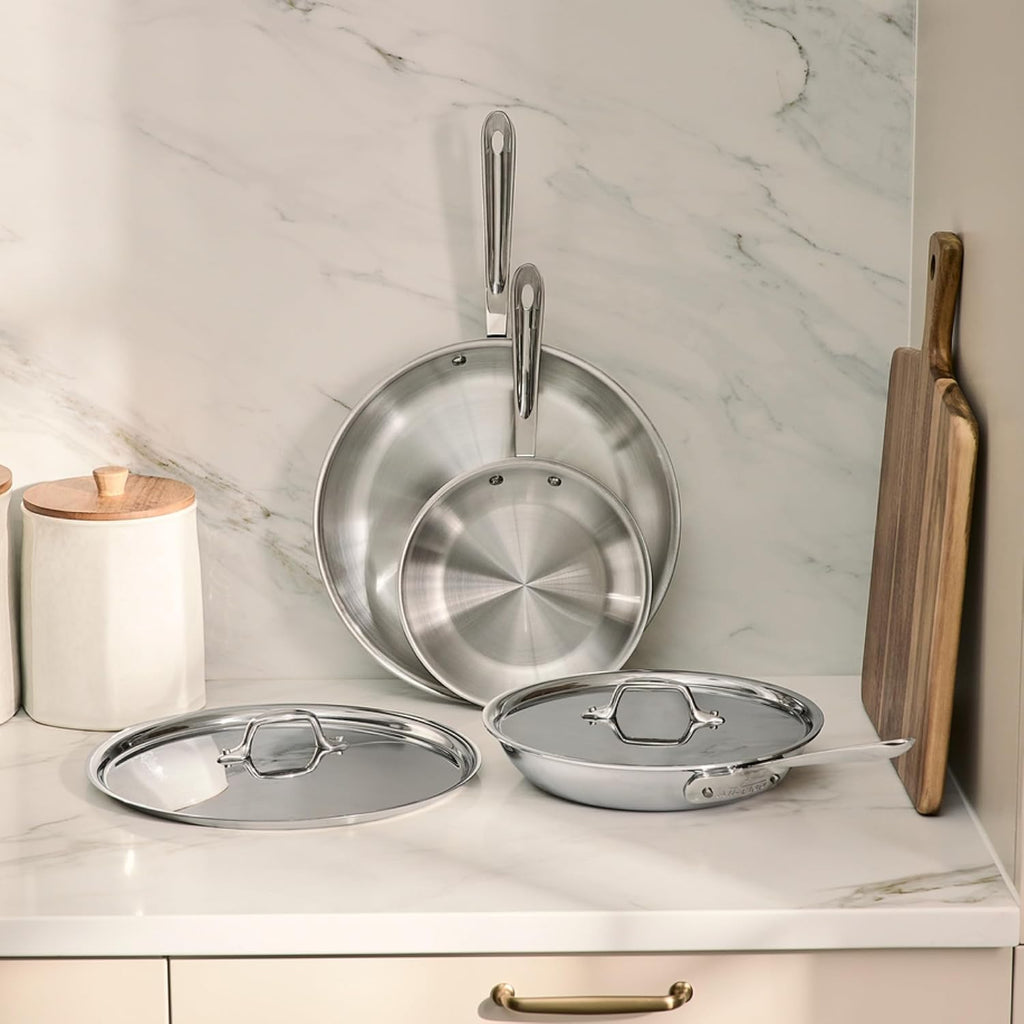 All-Clad D3® Stainless Steel 5 Piece Frypan Set- Made in USA- Includes 8", 10" and 12" Frying Pans With Lid - Professional Grade -Oven Safe & Induction Compatible