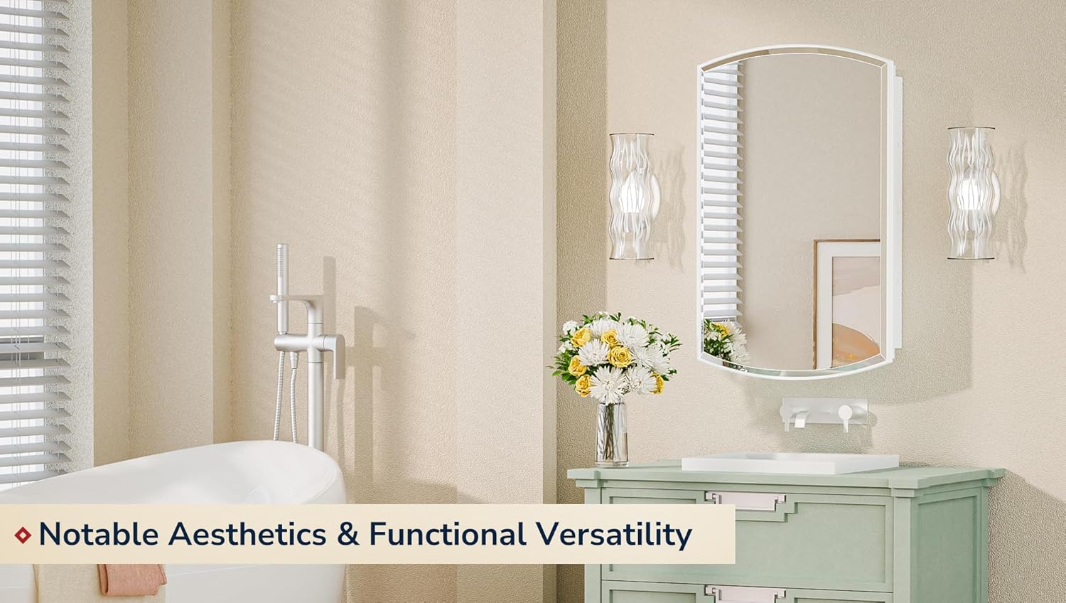 Keonjinn Medicine Cabinet 16 x 26 Inch, Surface Mount or Recessed Cabinets with Mirrors, White Metal Framed Wall Mirror with Storage, 2 Adjustable Shelves, Beveled Edge Frame