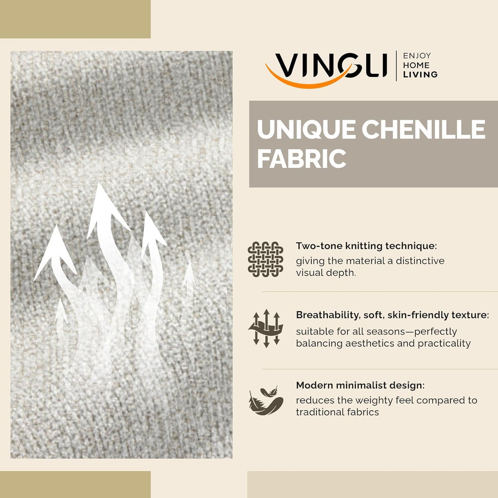 VINGLI 110' U-Shaped Sectional Couch with Two Chaise, Affordable Small Sofa with 4 Seats, Chenille Fabric Comfy Couches for Living Room, Beige