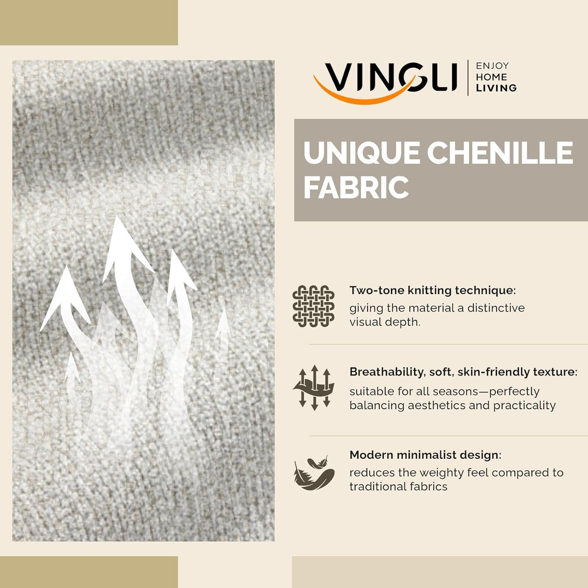 VINGLI 110' U-Shaped Sectional Couch with Two Chaise, Affordable Small Sofa with 4 Seats, Chenille Fabric Comfy Couches for Living Room, Beige