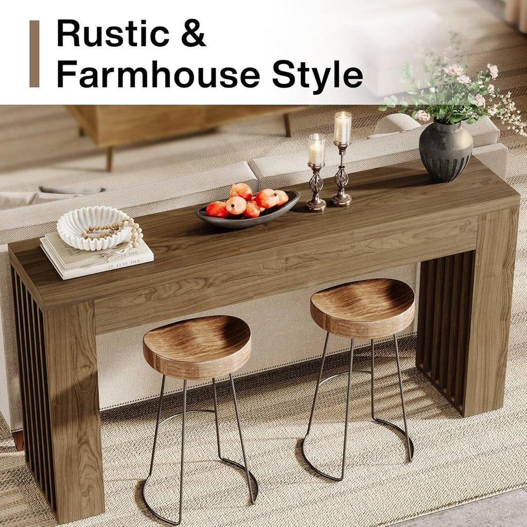Tribesigns 59-Inch Long Wooden Console Sofa Table Behind The Couch with Vertical Slat Legs for Entrance, Hallway, Entryway, Living Room (Rustic Brown)