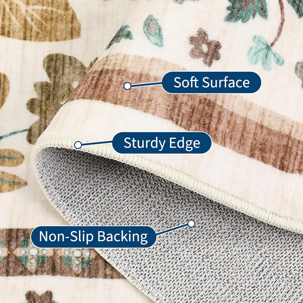 GarveeHome 10x14 Floral Area Rugs for Bedroom Machine Washable Boho Soft Non-Slip Backing Rugs Low Pile Stain Resistant Botanical Carpet for Living Room Farmhouse Dining Room Nursery Beige