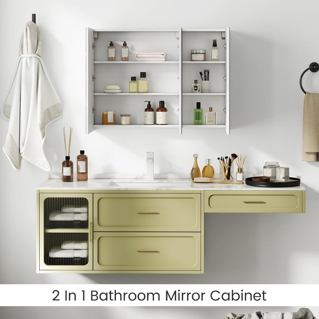 Giantex Bathroom Mirror Cabinet, Wall Mounted Medicine Cabinet with 3 Frameless Mirrored Doors & Mounting Hardware, Hanging Storage Cabinet for Recess or Surface Mount, 35.5” x 25.5”