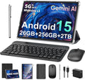 2026 10 Inch Tablet with Keyboard, Android 15 Tablet with Gemini AI, 24GB+256GB+2TB Expand, 2-in-1 Tablets with 8-Core, WiFi, 8000mAh, GMS, GPS, Electronic Tablets PC with Mouse, Case, Stylus (Black)