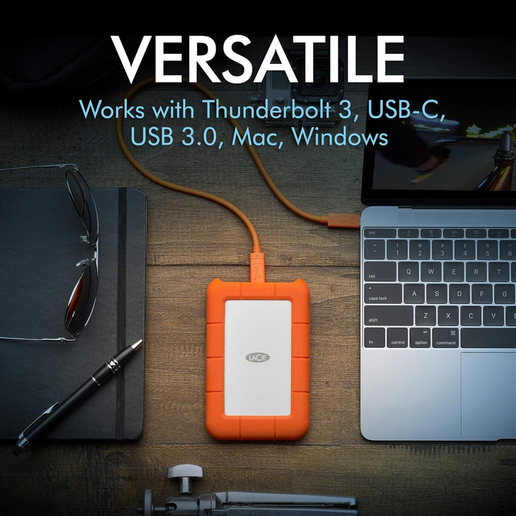 LaCie Rugged USB-C, 4TB, Portable External Hard Drive, Drop, Shock, Dust, Rain Resistant, for Mac & PC (STFR4000800)