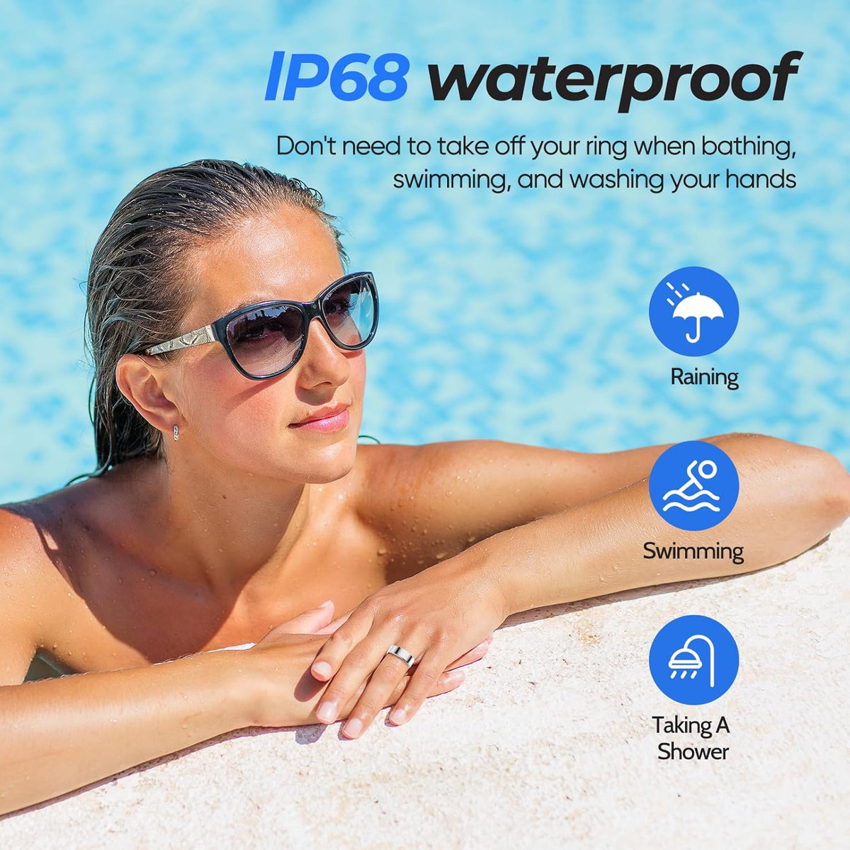 BIEMHA IP68 Waterproof Smart Ring - Fitness & Health Tracker with Sleep/Exercise Monitoring, Unisex for Women Men, iOS & Android Compatible, Long Lasting Battery Life, No Subscription (Silver, 7)
