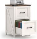 Vabches 2 Drawer Vertical File Cabinet, Wood Farmhouse Filing Cabinet Fits A4/Letter Size, Under Desk Small File Cabinets Printer Stand with Storage for Home Office, White and Brown