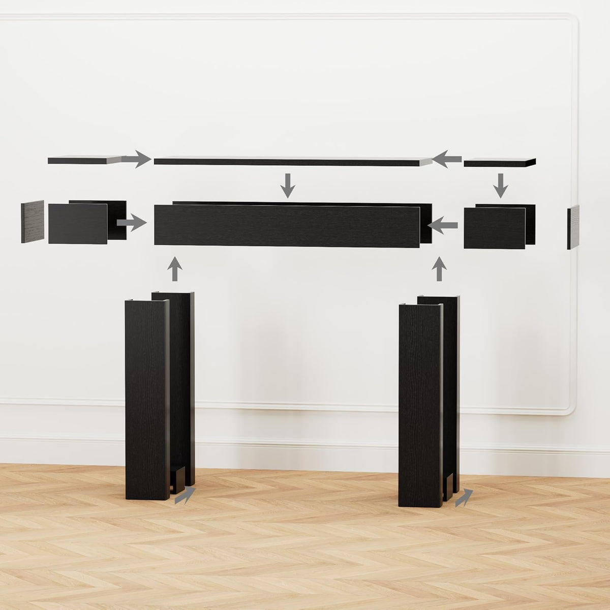 63 Inch Long Console Table w/Outlets & USB Ports, Narrow Rectangular Sofa Table Behind The Couch, Farmhouse Entryway Table for Entrance, Hallway, Living Room(Black with Outlet)