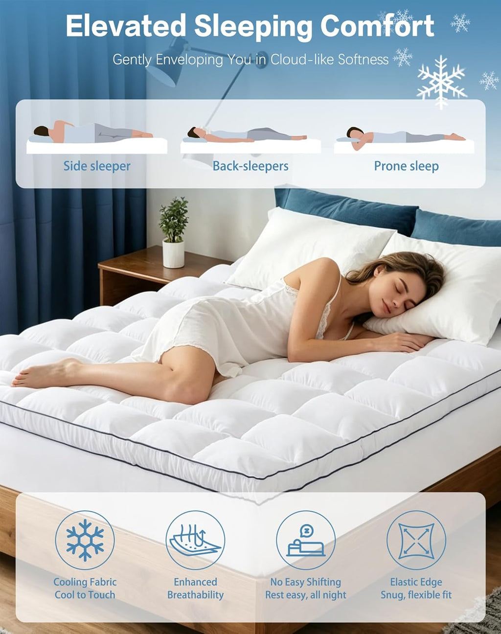 WestMonth Premium Quilted 1000GSM Luxury Extra Thick Mattress Topper with Deep Pocket (8-21") - Breathable & Fluffy Soft Cooling Bed Cover - Fits Standard Mattresses Perfectly (White, Queen)