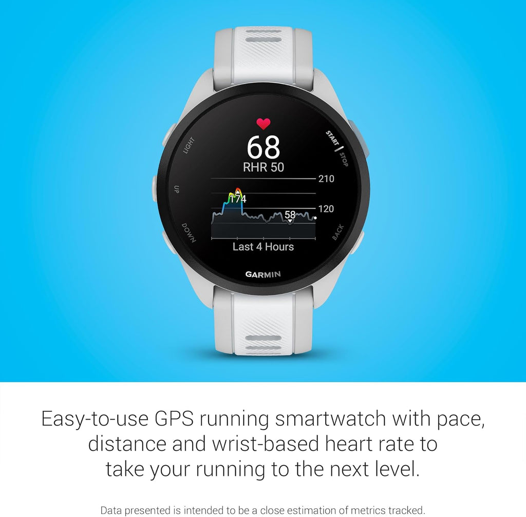 Garmin Forerunner 165, Running Smartwatch, Colorful AMOLED Display, Training Metrics and Recovery Insights, Whitestone