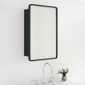 TEHOME Surface Mount 16x24 Black Bathroom Medicine Cabinet with Mirror Matt Black Metal Framed Rounded Rectangle Medicine Cabinet with Beveled Mirror