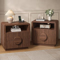 23" Wide Fluted Nightstands Set of 2, Mid Century Bedside Tables with Charging Station, Wood End Table with 2 Drawers and Open Shelf for Bedroom, Home Office, Walnut