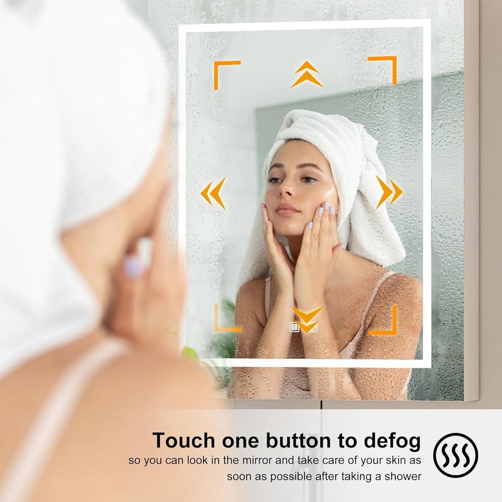 24x30 Medicine Cabinet with Lights,Led Mirror Cabinet with Outlets & USB, Bathroom Cabinet Wall Mounted,Anti-Fog Dimmable Light and Color Adjustment,Lighted Medicine Cabinet for Bathroom
