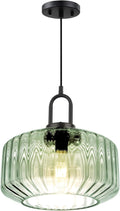 Modern Hanging Lights Light Green Pendant Light Fixtures Mid Century Large Glass Pendant Lights 11" Striped Glass Shade Black Schoolhouse Ceiling Light Fixture Kitchen Hanging Lamp