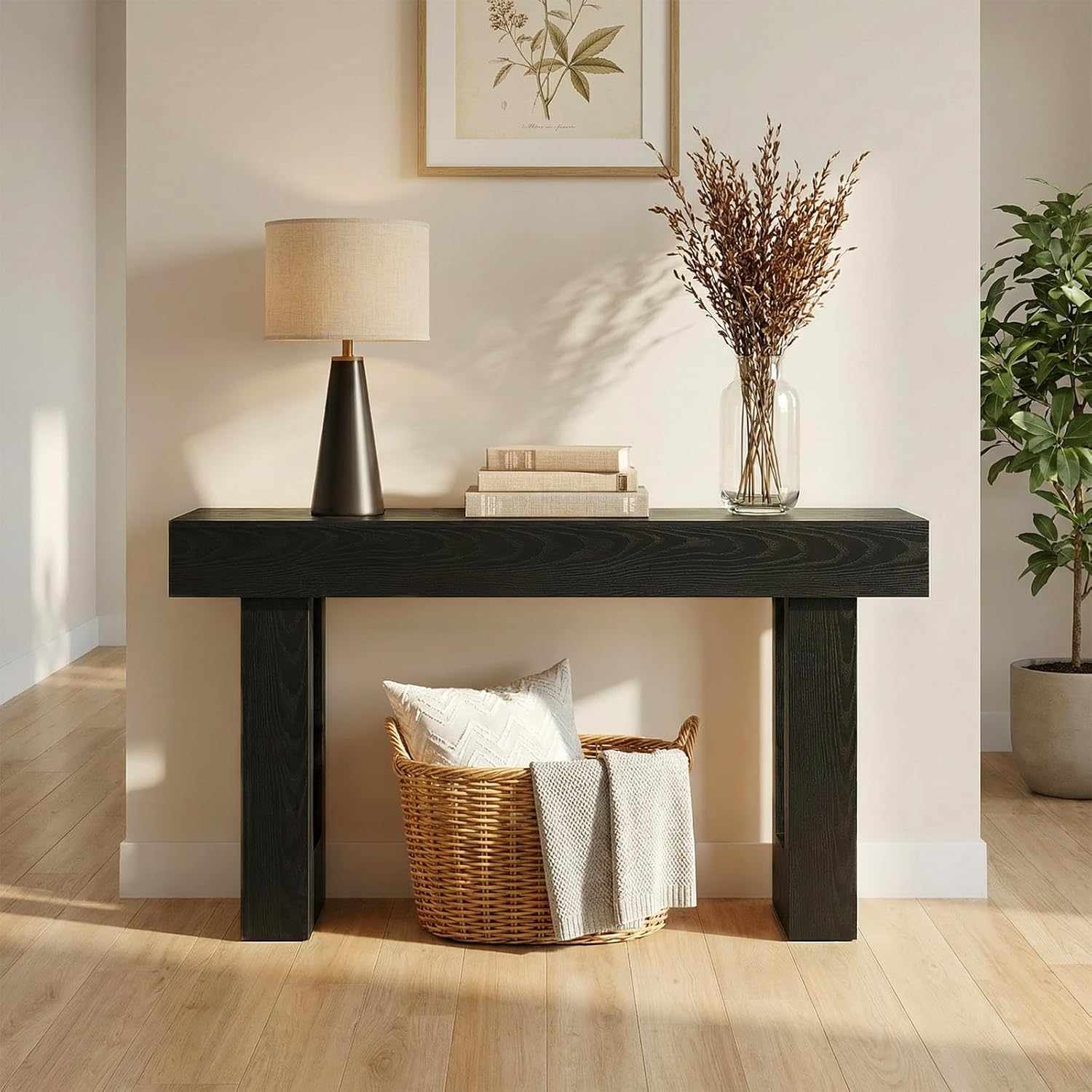 DUMOS 63 Inches Console Farmhouse Table for Entryway, Long Console Table Behind Couch, Solid Wood Narrow Entryway Table for Hallway, Living Room, Foyer, Entrance, Easy Assembly, Black