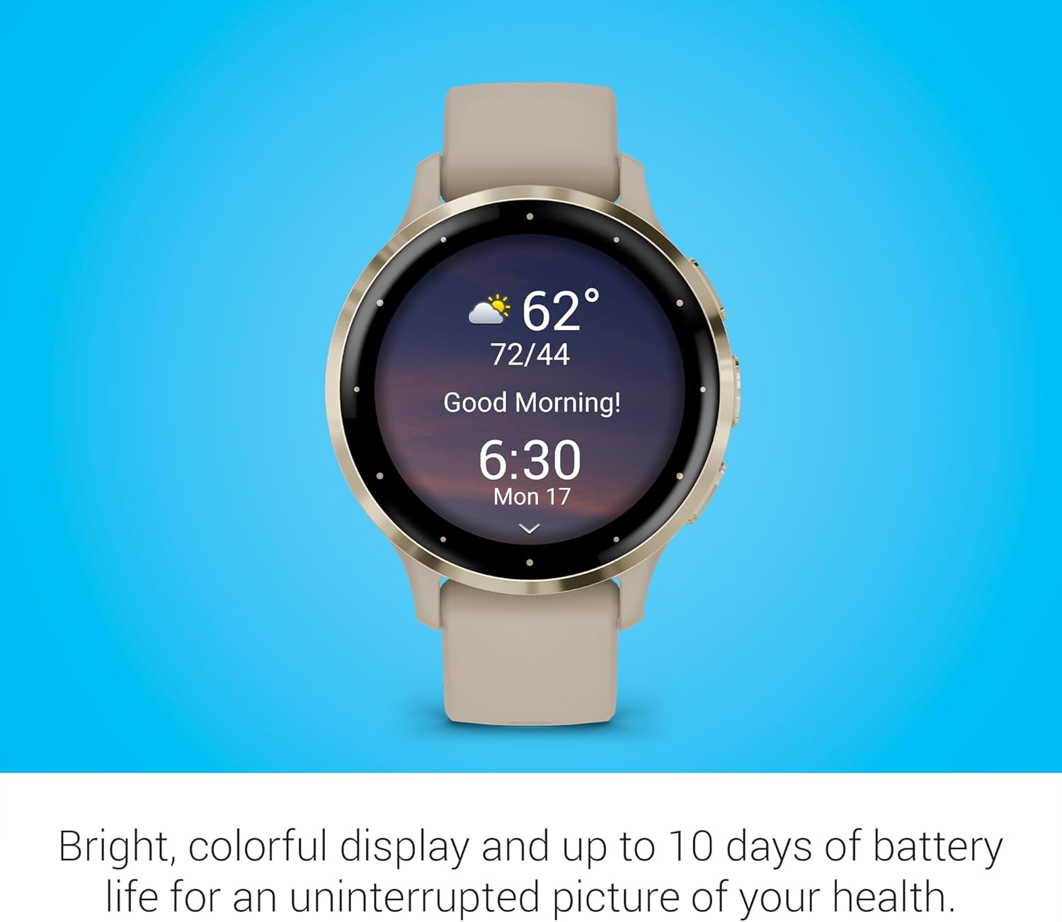 Garmin Venu 3S Soft Gold Stainless Steel Bezel 1.2-Inch AMOLED Touchscreen Display Smart Watch, Garmin Connect, Phone Supported with 41mm French Gray Case and Silicone Band