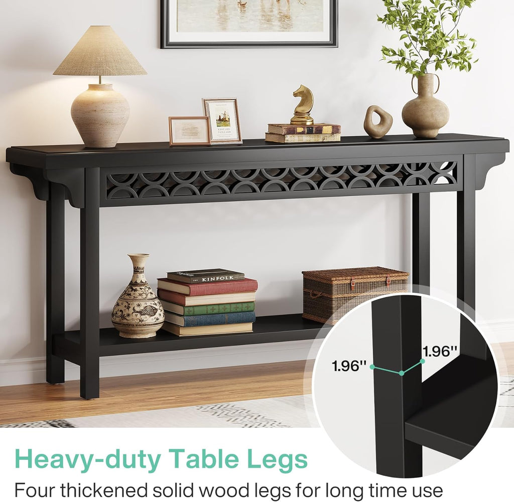 Tribesigns 70.8-Inch Solid Wood Long Console Table, Farmhouse Entryway Table with Storage, Narrow Sofa Table Grey Couch Table for Living Room Entryway Hallway (Black)