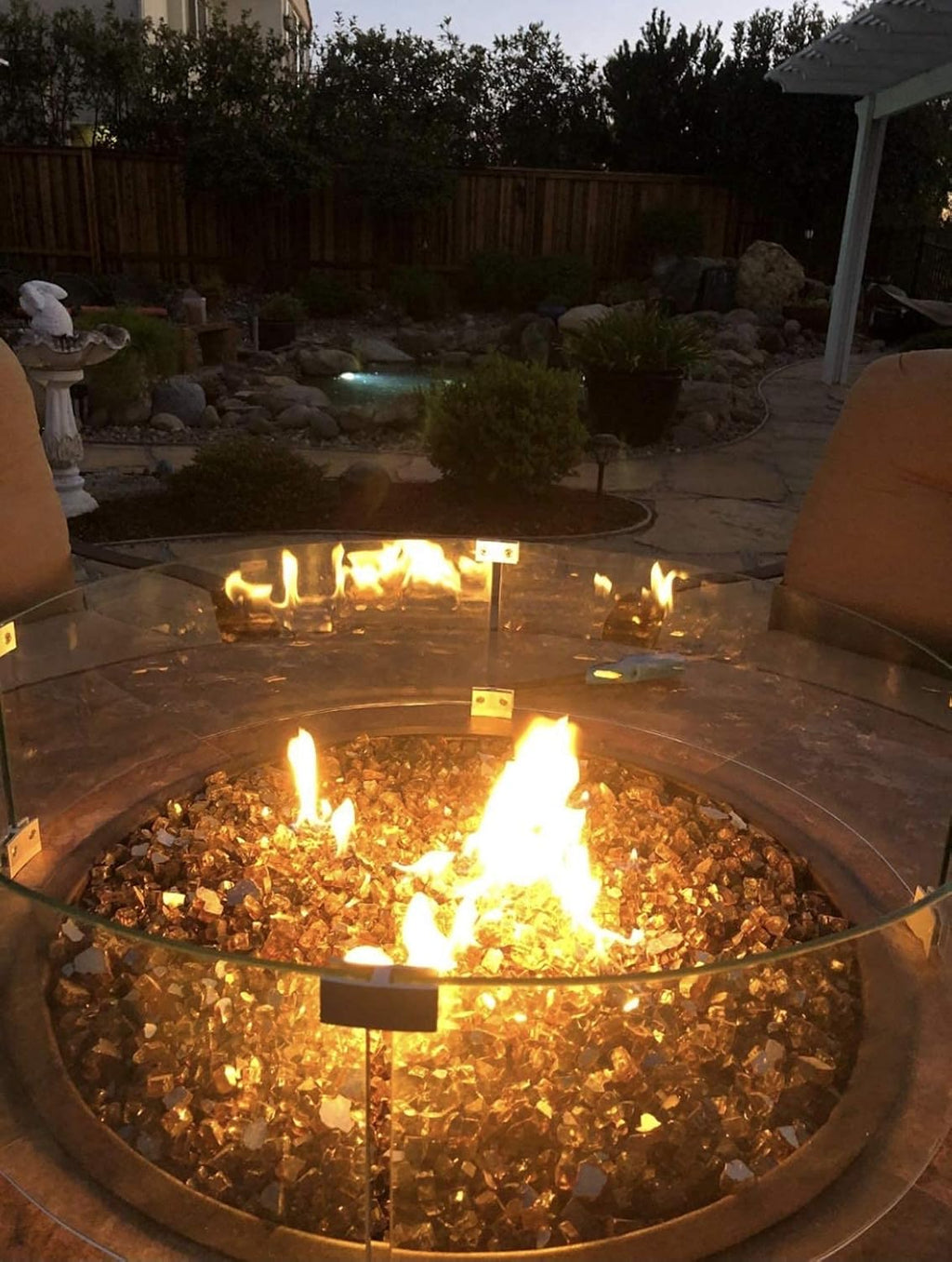 AMS Fireplace 23" Round Fire Pit Glass Wind Guard | Clear Tempered Glass Flame Protective Pane. Wind Resistant with Aluminum Corner Bracket