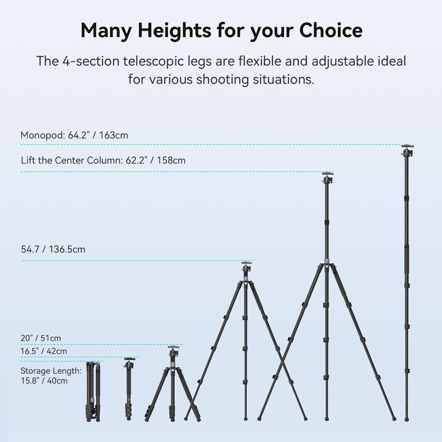 SmallRig AP-20 Carbon Fiber Tripod, 62.2" Camera Tripod Monopod with Center Column, Compact Lightweight Tripods with 360° Ball Head, Payload 26.5 lbs, Quick Release Plate, for DSLR Camera - 4059