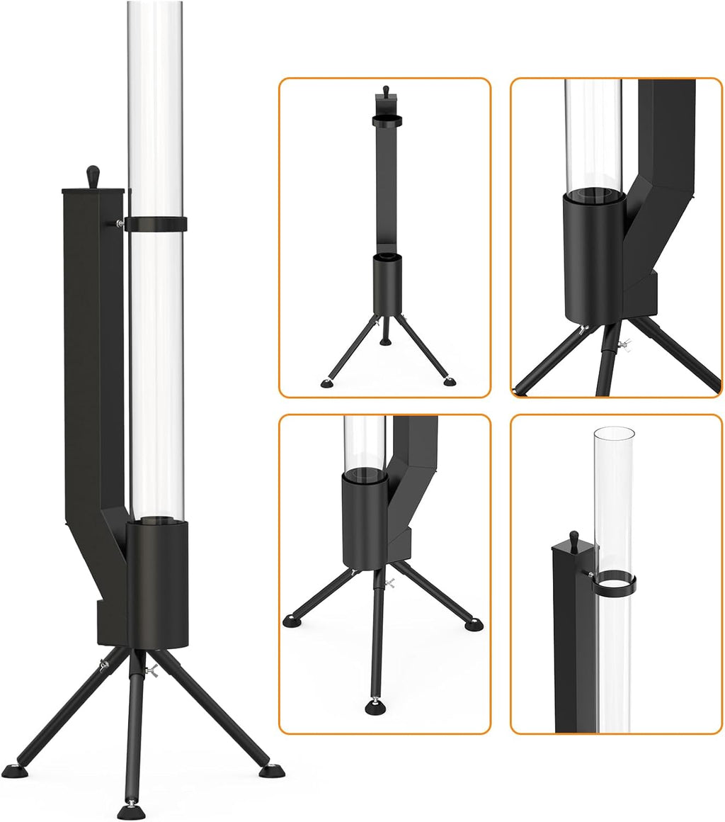 58" Wood pellet Patio Heater with Glass Tube, Portable Pellet Heater Fire Pit, Rocket Stove for Camping Backyard Porch Coffee Shop Outside Restaurant, Bonfire Party, RV, Tailgating, Beach, FP042