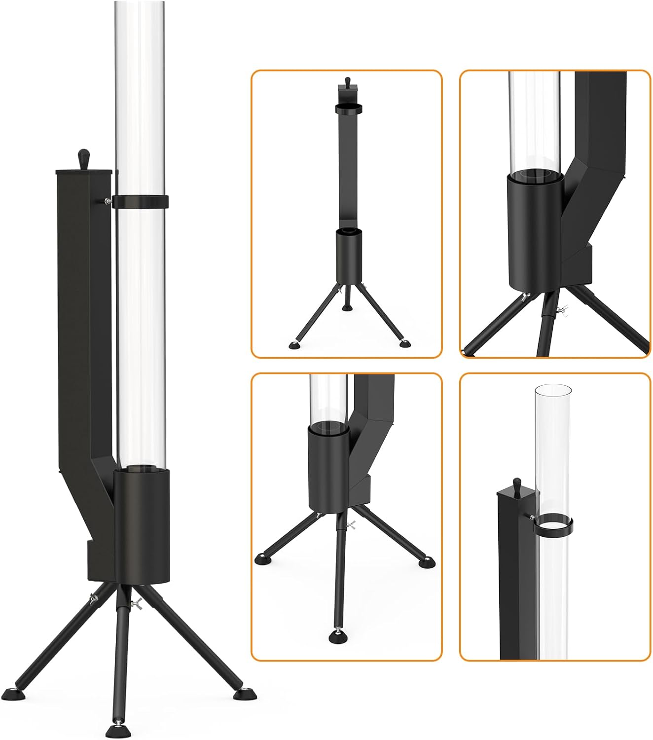 58" Wood pellet Patio Heater with Glass Tube, Portable Pellet Heater Fire Pit, Rocket Stove for Camping Backyard Porch Coffee Shop Outside Restaurant, Bonfire Party, RV, Tailgating, Beach, FP042