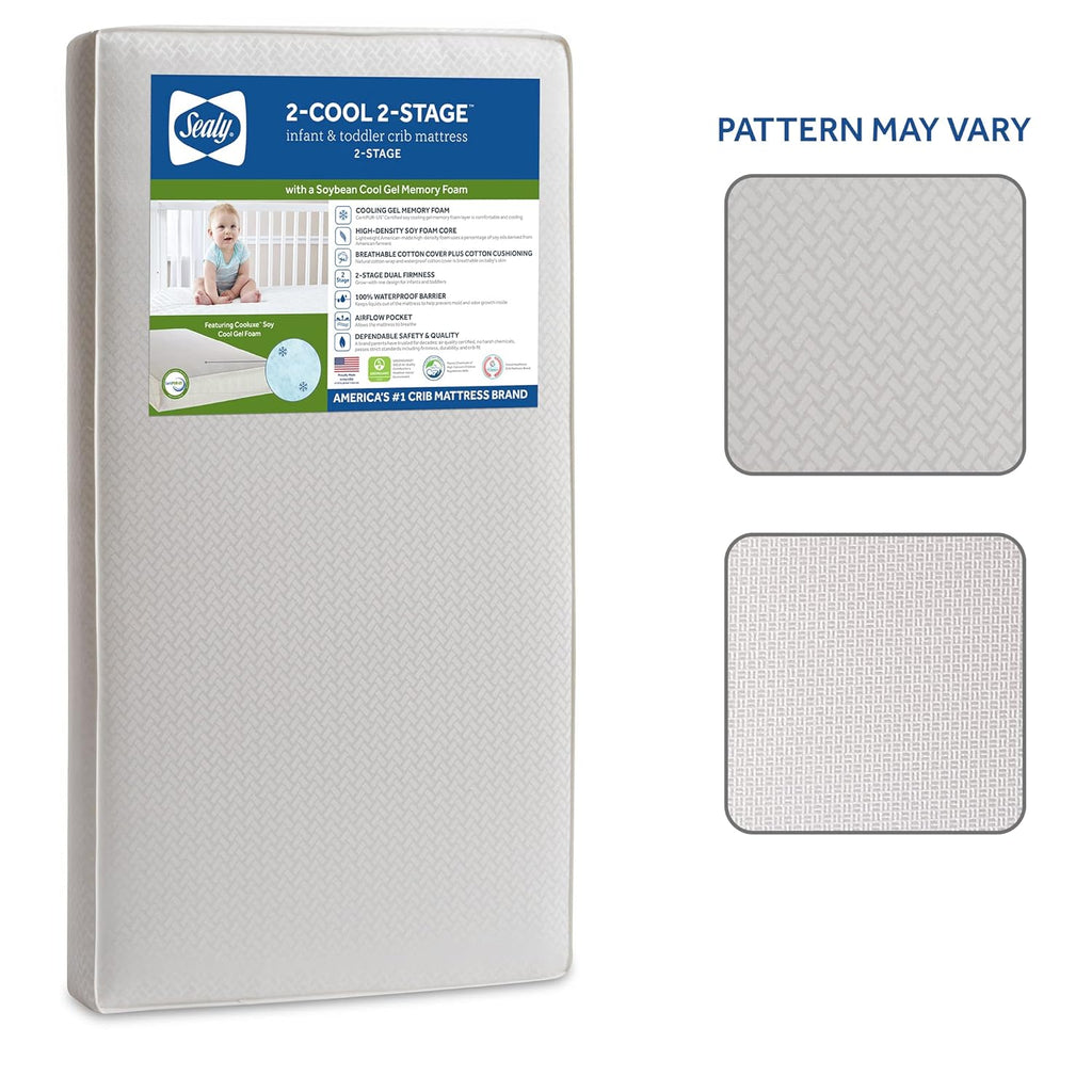 Sealy Baby 2 Cool 2 Stage Breathable Crib Mattress GREENGUARD Gold Certified, Made in USA, Premium Extra Firm Cooling Foam, Toddler Bed Fit, Non Toxic, Safety & Quality Tested, 52x28"