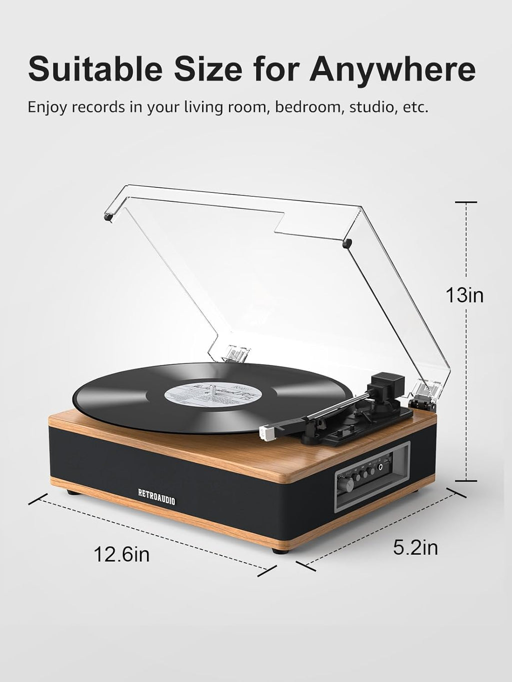 Vinyl Record Player with Built-in Speakers Bluetooth Record Player Support Bluetooth in & Out High Fidelity 3-Speed Turntable with AT-3600L Magnetic Cartridge Support RCA Output Auto Stop