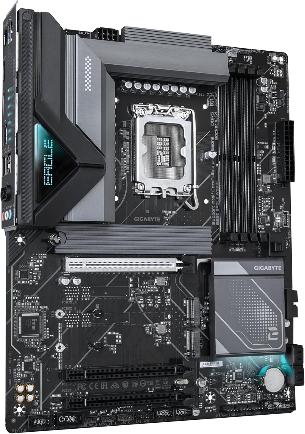 GIGABYTE B860 Eagle WIFI6E Motherboard - Intel Core Ultra Series CPUs, 12+1+2+1 Phases VRM, up to 9066MHz DDR5, 1xPCIe 5.0 + 2xPCIe 4.0 M.2, 2.5GbE LAN, WiFi 6E, USB 3.2 Gen 2x2