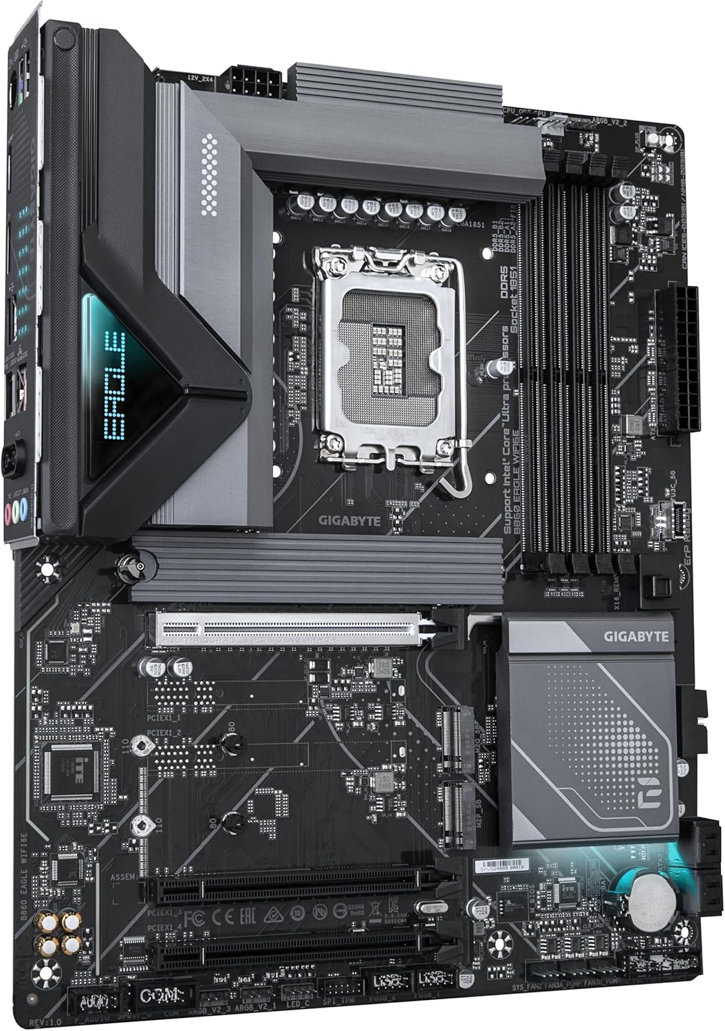 GIGABYTE B860 Eagle WIFI6E Motherboard - Intel Core Ultra Series CPUs, 12+1+2+1 Phases VRM, up to 9066MHz DDR5, 1xPCIe 5.0 + 2xPCIe 4.0 M.2, 2.5GbE LAN, WiFi 6E, USB 3.2 Gen 2x2