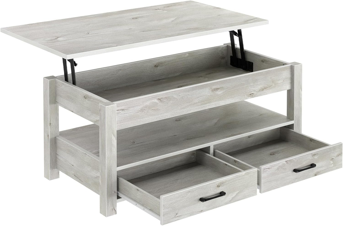Rolanstar Coffee Table, Lift Top Coffee Table with Drawers and Hidden Compartment, Living Room Table with Wooden Lift Tabletop, for Living Room, Grey