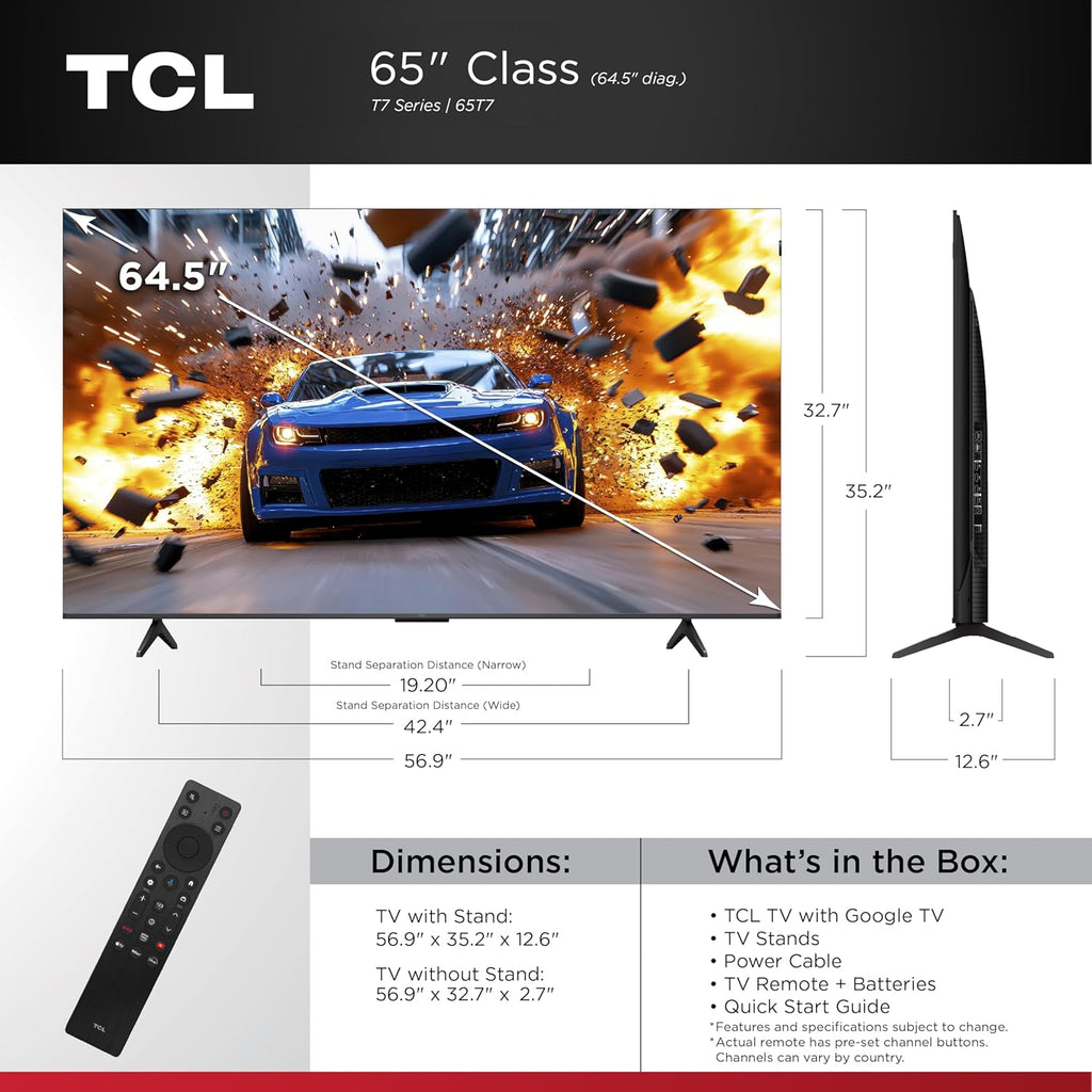 TCL Amazon Exclusive 65 Inch Class T7 Series | 4K QLED HDR Lag-Free Smart Google TV | 65T7, 2025 Model | 120Hz-144Hz High Brightness, Dolby Atmos, Alexa Voice Remote AI Streaming Gaming Television