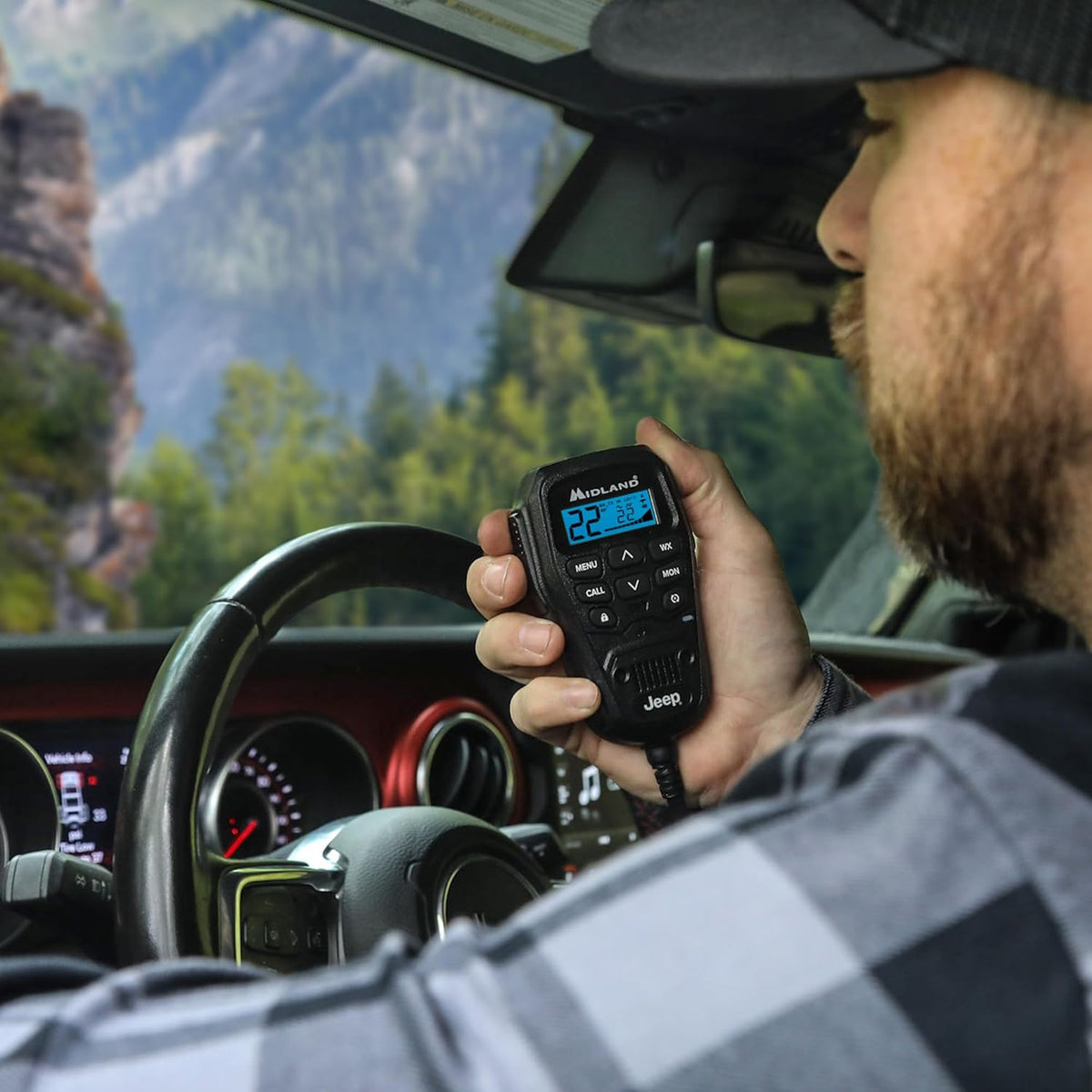 Midland MXT575J Jeep MicroMobile GMRS Two Way Radio with NOAA Weather Scan and Alert - for Farms, Ranches, Overlanding - Repeater Capable, Integrated Control Mic,- External Magnetic Mount