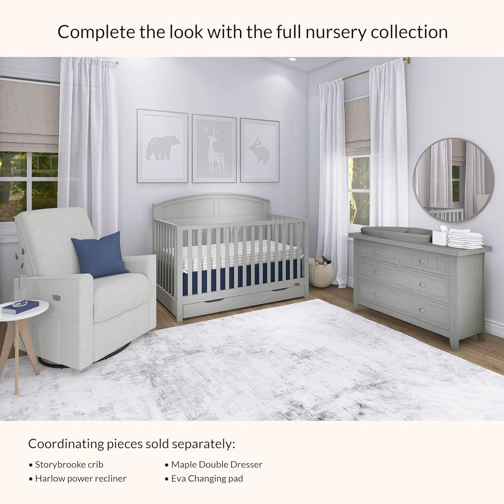 Dream On Me Storybrooke 5-in-1 Convertible Full-Size Crib with Under Drawer, Pebble Grey, GreenGuard Gold & BSA, Convert to Toddler, Day & Full-Size Bed, 3 Mattress Heights, Sustainable Pinewood
