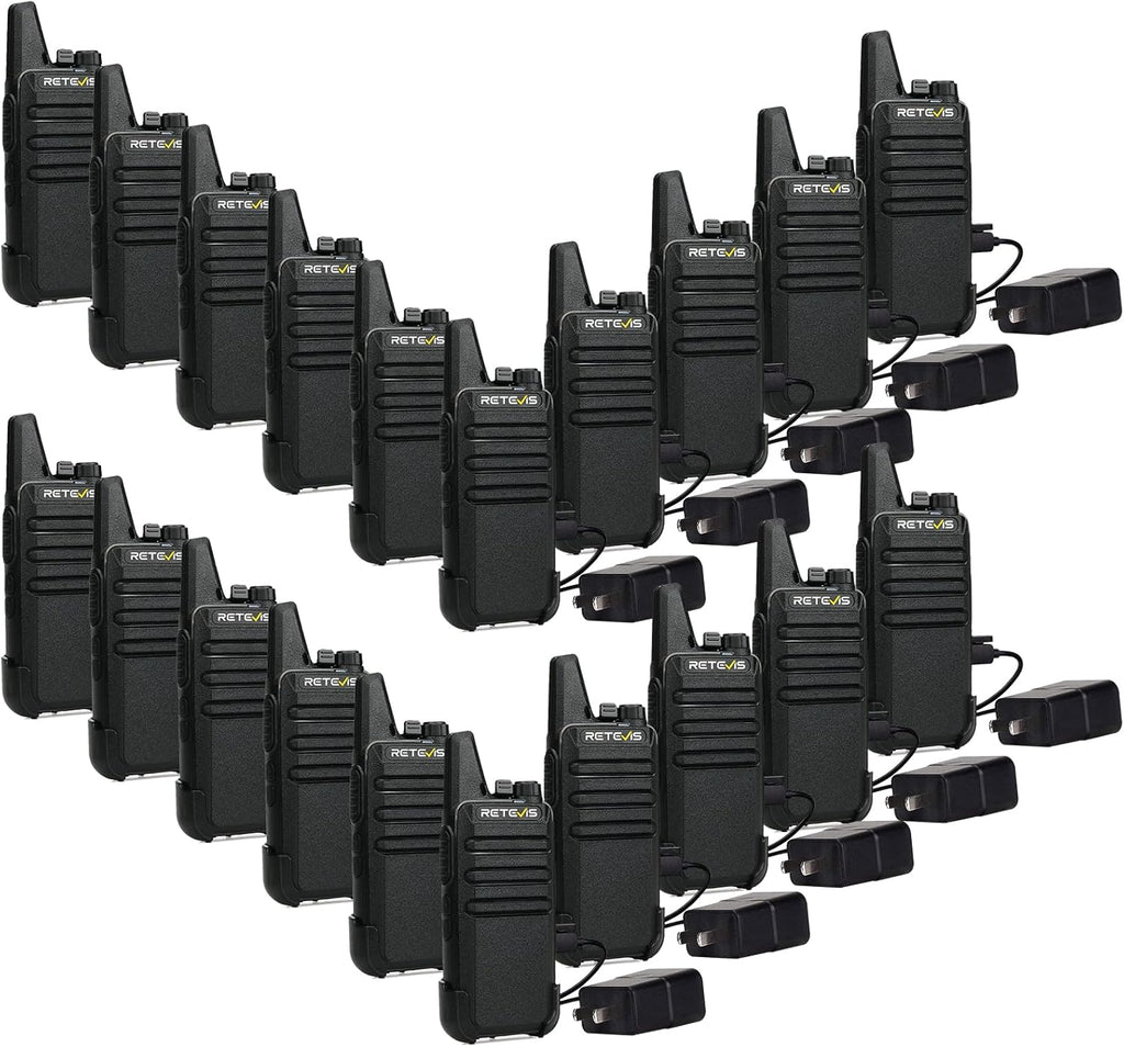 Retevis RT22 Walkie Talkies Mini, Rechargeable Two Way Radio Long Range, 2 Way Radio Small, Portable VOX, for Business Commercial Work School Church Restaurant (20 Pack,Black)