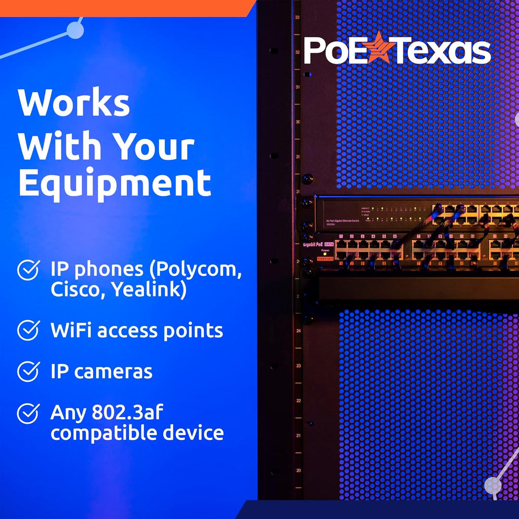 PoE Texas 12 Port Gigabit PoE Injector - Passive Power Over Ethernet Midspan Injector with 48 Volt 60 Watt Power Supply for 802.3af/at Devices - Mode A/B for IP Cameras, Phones, WiFi Access Points