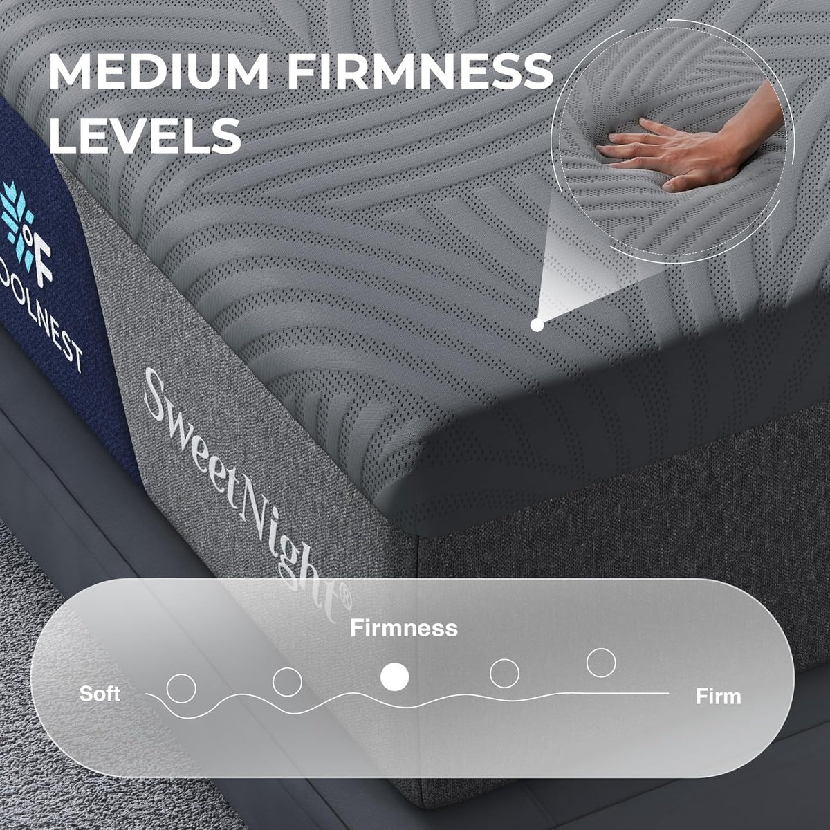 Sweetnight CoolNest 16 inch King Mattress, Cooling King Size Memory Foam Mattress for Cool Night Sleep, 5-Zone Ergo Support for Pressure Relief, Medium, CertiPUR-US Certified