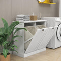 LUMISOL Double Tilt-Out Laundry Hamper Cabinet, Modern Laundry Cabinet with Removable Fabric Baskets, Wooden Bathroom Storage Cabinets with Doors for Living Room, Kitchen, White