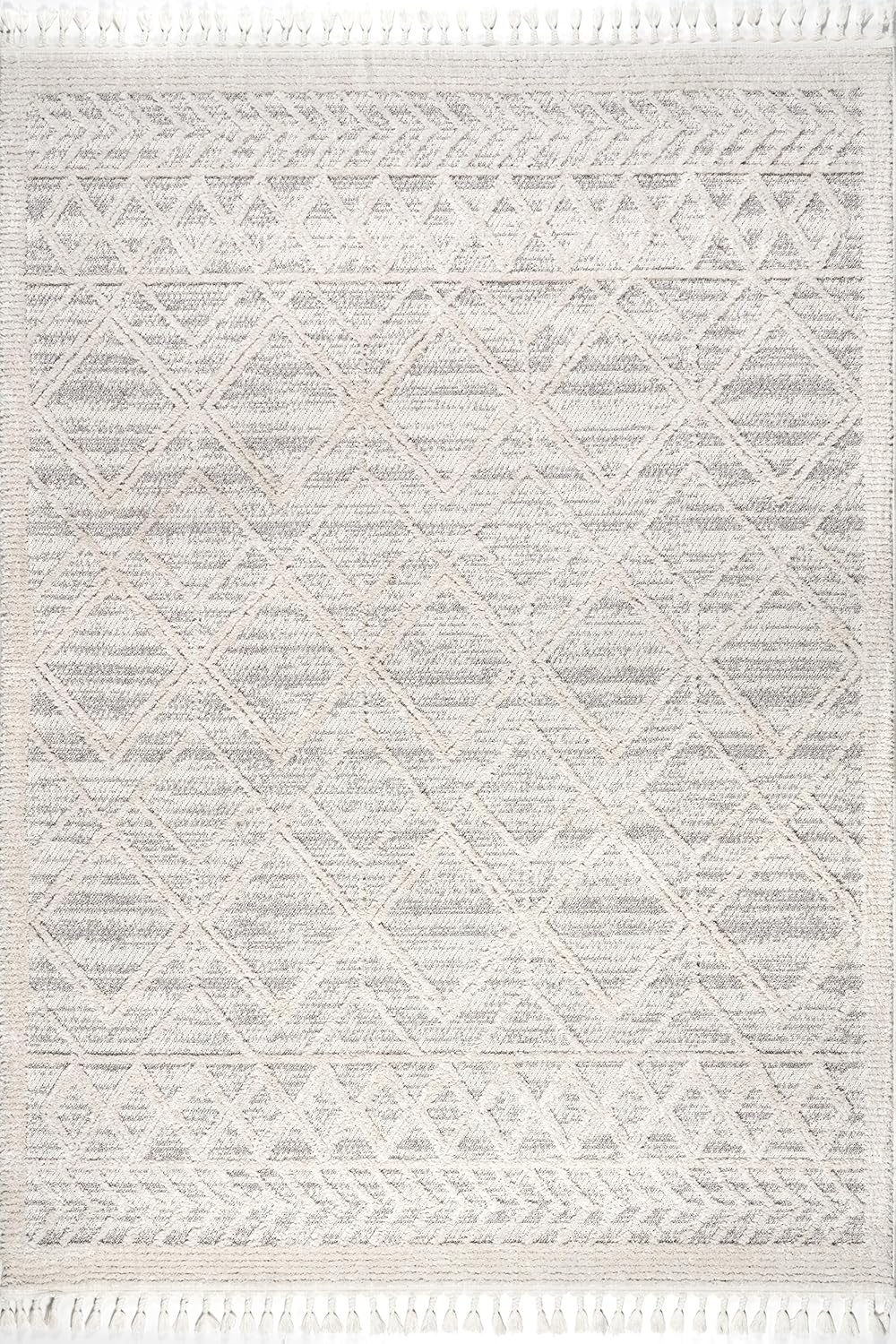 nuLOOM 9x12 Ansley Moroccan Tassel Area Rug, Light Grey, High-Low Textured Bohemian Design, Plush High Pile, Stain Resistant, For Bedroom, Living Room, Hallway, Entryway