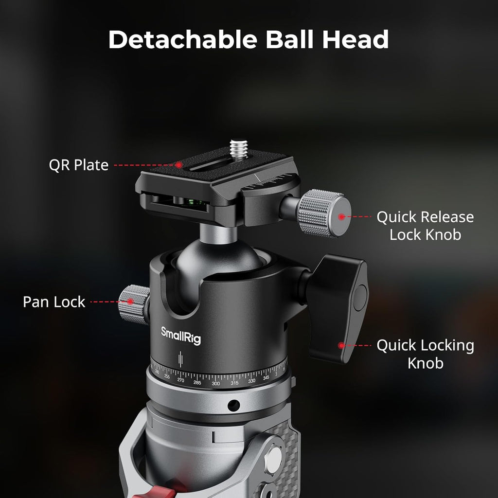 SmallRig 166.5cm / 65.6" Carbon Fiber Monopod for Camera, Compact Camera Monopod with One-Touch Height Adjustment, Max. 5kg Playload Ball Head, Storage Size of 68cm / 26.8", Weighs 1.72kg / 3.8lb