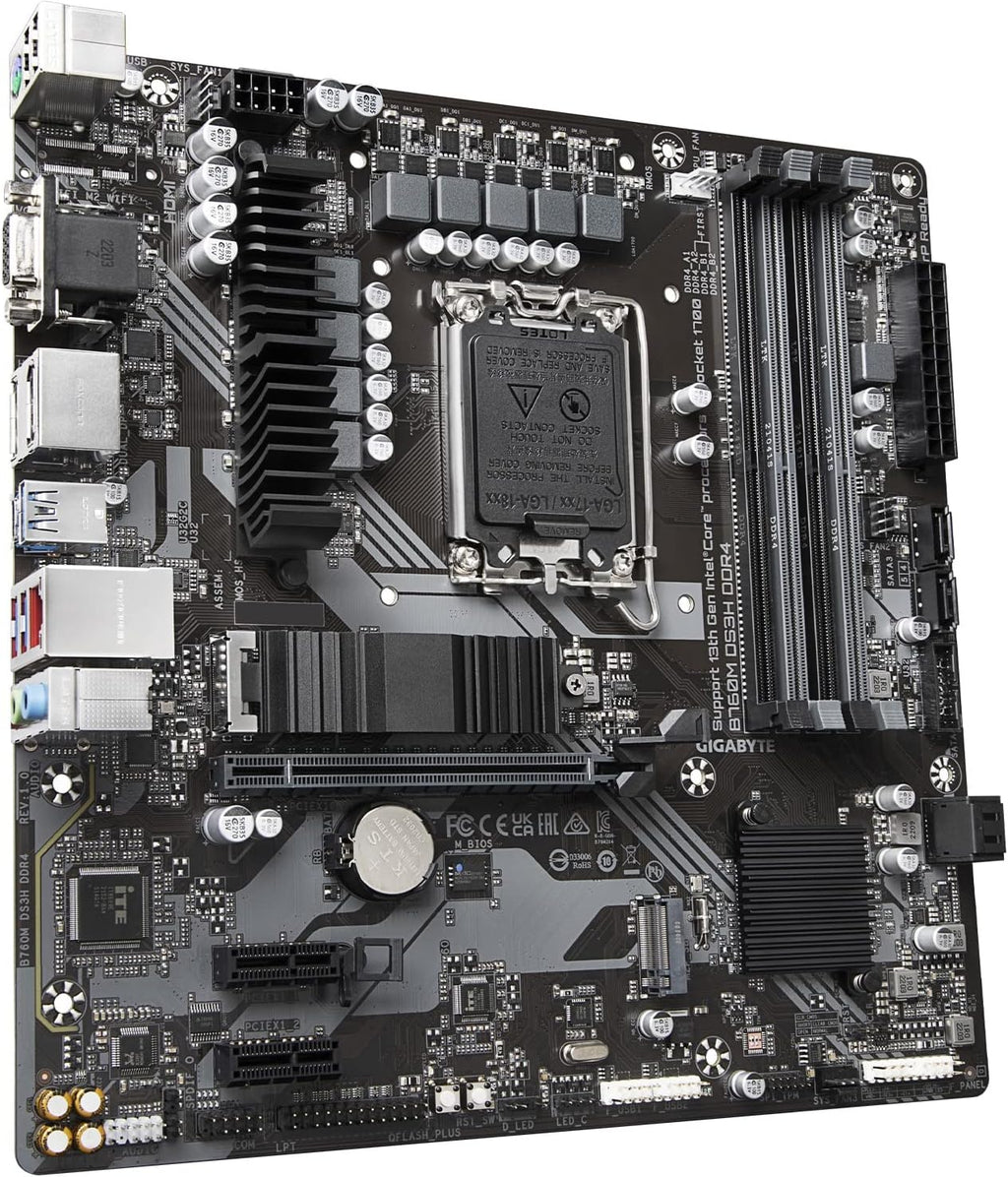 GIGABYTE B760M DS3H DDR4 Intel LGA 1700 mATX Motherboard, Supports Intel Core 14th/13th/12th Gen, DDR4, 6+2+1 Power Phase, 2X M.2, PCIe 4.0, USB-C, 2.5GbE LAN, Q-Flash Plus, PCIe EZ-Latch