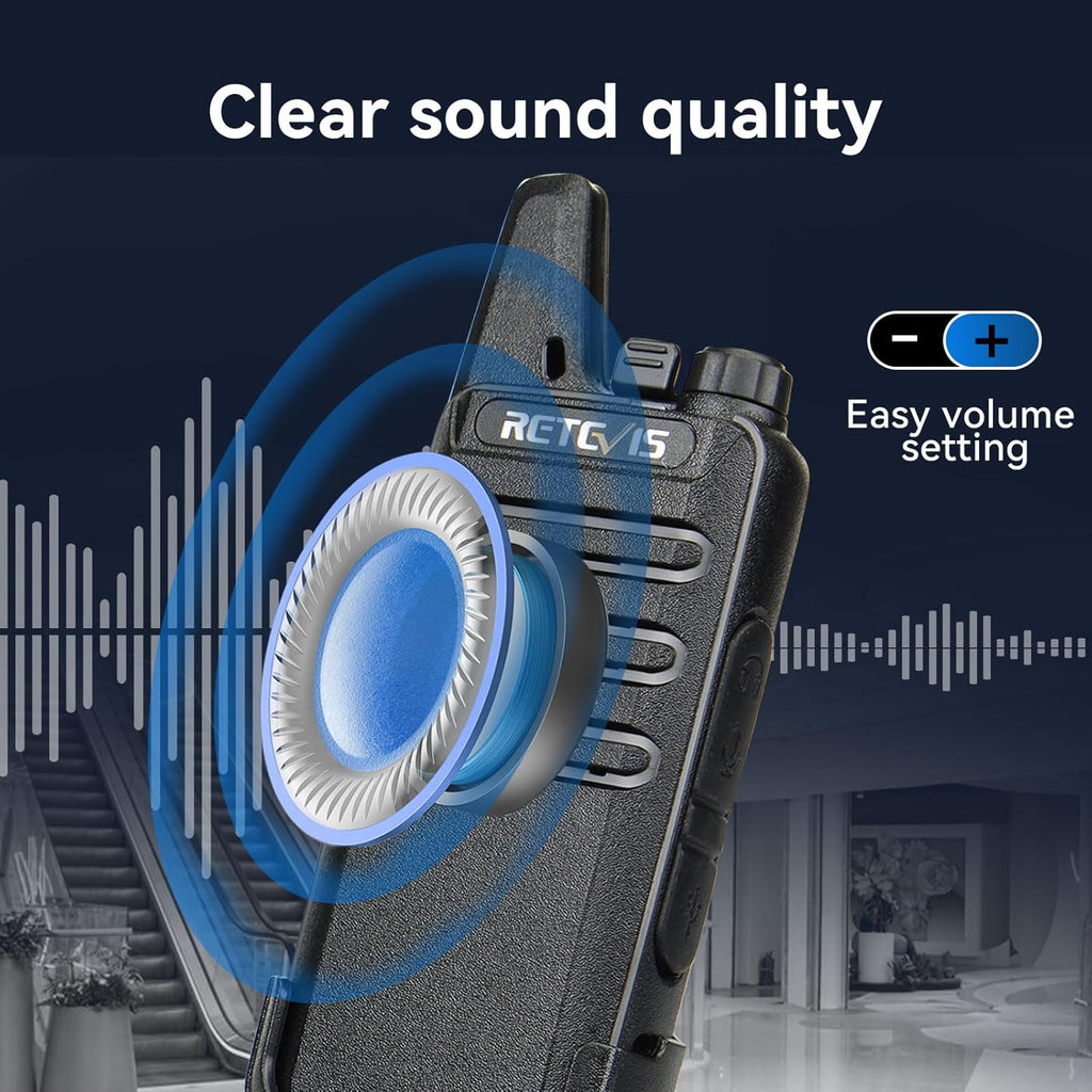 Retevis RT22 Walkie Talkies Mini, Rechargeable Two Way Radio Long Range, 2 Way Radio Small, Portable VOX, for Business Commercial Work School Church Restaurant (20 Pack,Black)
