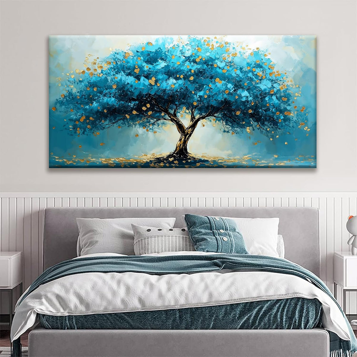 QSQ Large Abstract Wall Art Blue Tree Of Life Canvas Art Wall Decor For Living Room Decorations Blue And Gold Tree Abstract Wall Decor Painting For Home Bedroom Kitchen Office Artwork 29 X 58 Inch