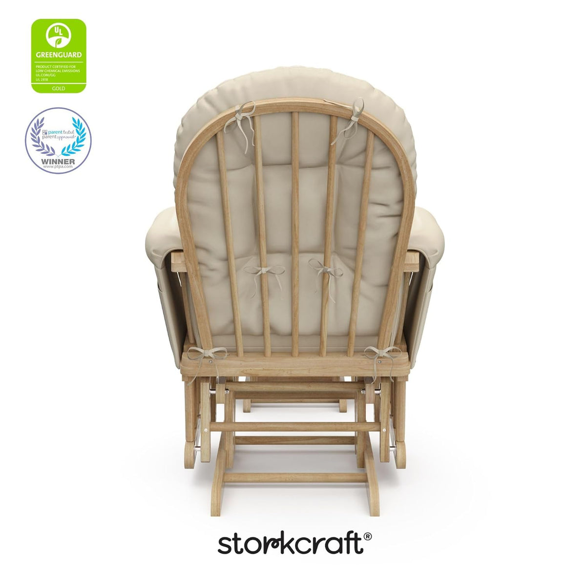 Storkcraft Premium Hoop Glider & Ottoman (Natural/Beige) — GREENGUARD Gold Certified Nursery Glider, Solid Wood Craftsmanship, Smooth-Gliding Nursery Chair and Ottoman, Award-Winning