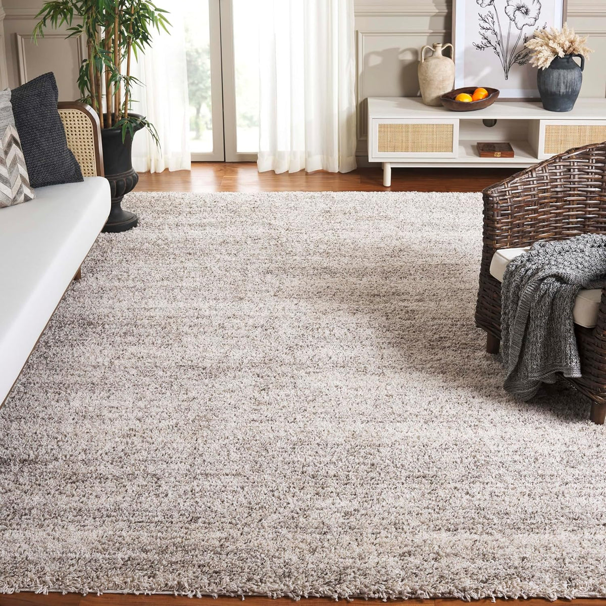 SAFAVIEH Hudson Shag Collection Area Rug - 10' x 14', Ivory & Grey, Modern Abstract Design, Non-Shedding & Easy Care, 2-inch Thick Ideal for High Traffic Areas in Living Room, Bedroom (SGH295B)