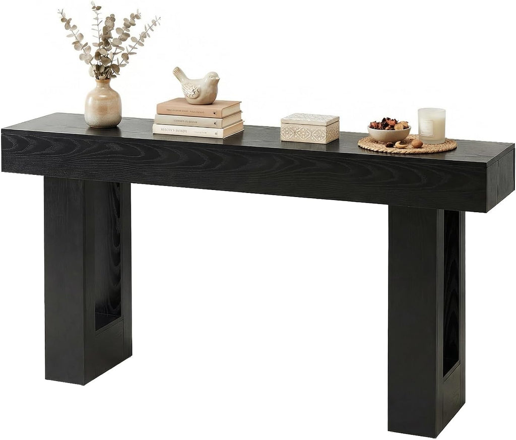 DUMOS 63 Inches Console Farmhouse Table for Entryway, Long Console Table Behind Couch, Solid Wood Narrow Entryway Table for Hallway, Living Room, Foyer, Entrance, Easy Assembly, Black
