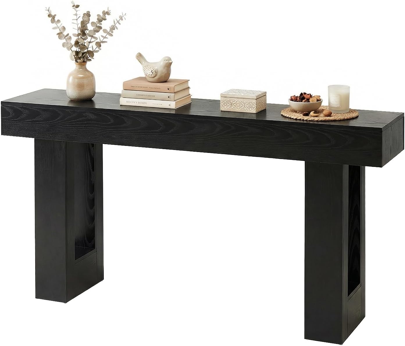 DUMOS 63 Inches Console Farmhouse Table for Entryway, Long Console Table Behind Couch, Solid Wood Narrow Entryway Table for Hallway, Living Room, Foyer, Entrance, Easy Assembly, Black